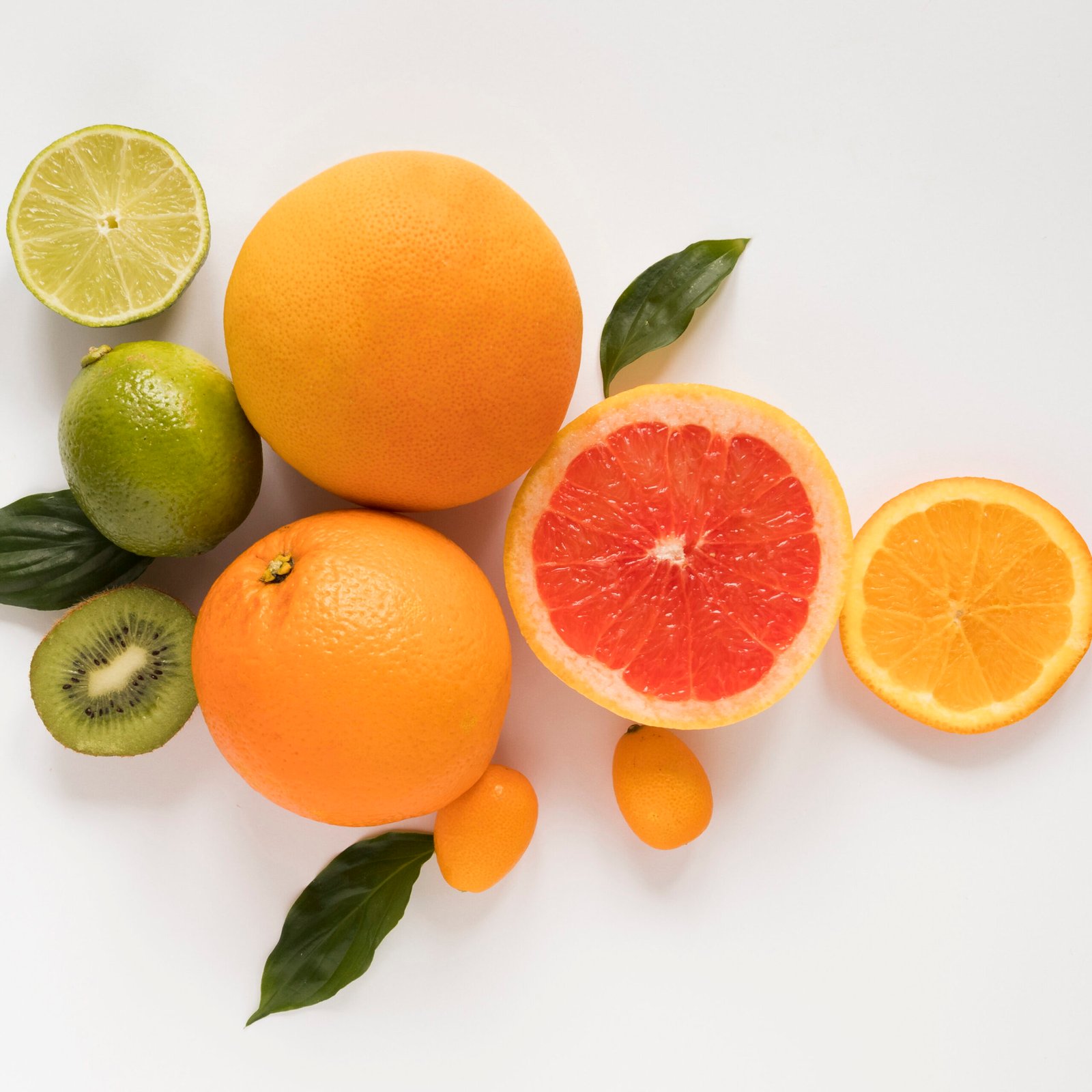 top view organic grapefruit with kiwi lime
